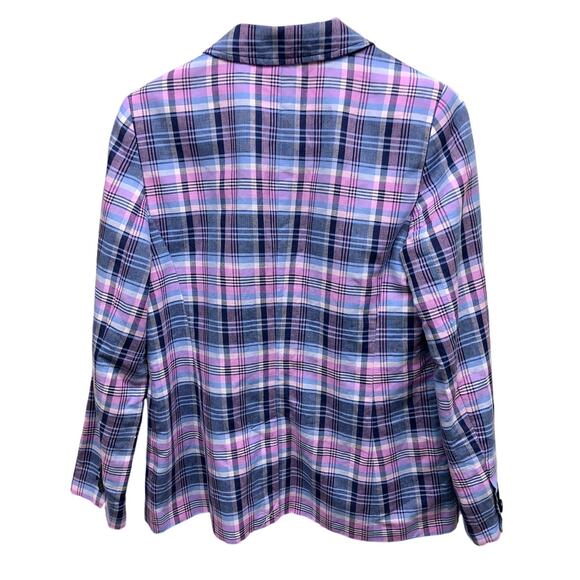 Talbots Blue Pink Plaid Linen Blend 1 Button Vented Back Blazer Jacket Size 4 - Picture 5 of 8